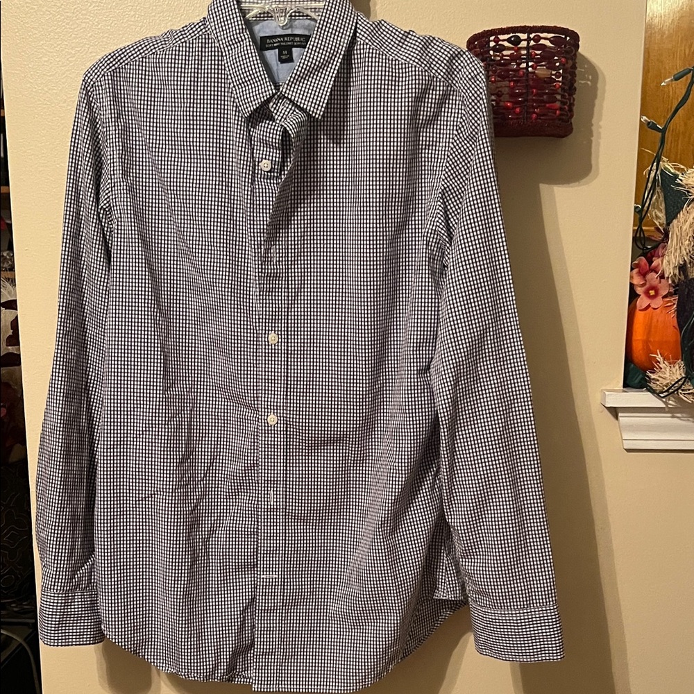 Banana Republic Men's Gingham Shirt - Black and White